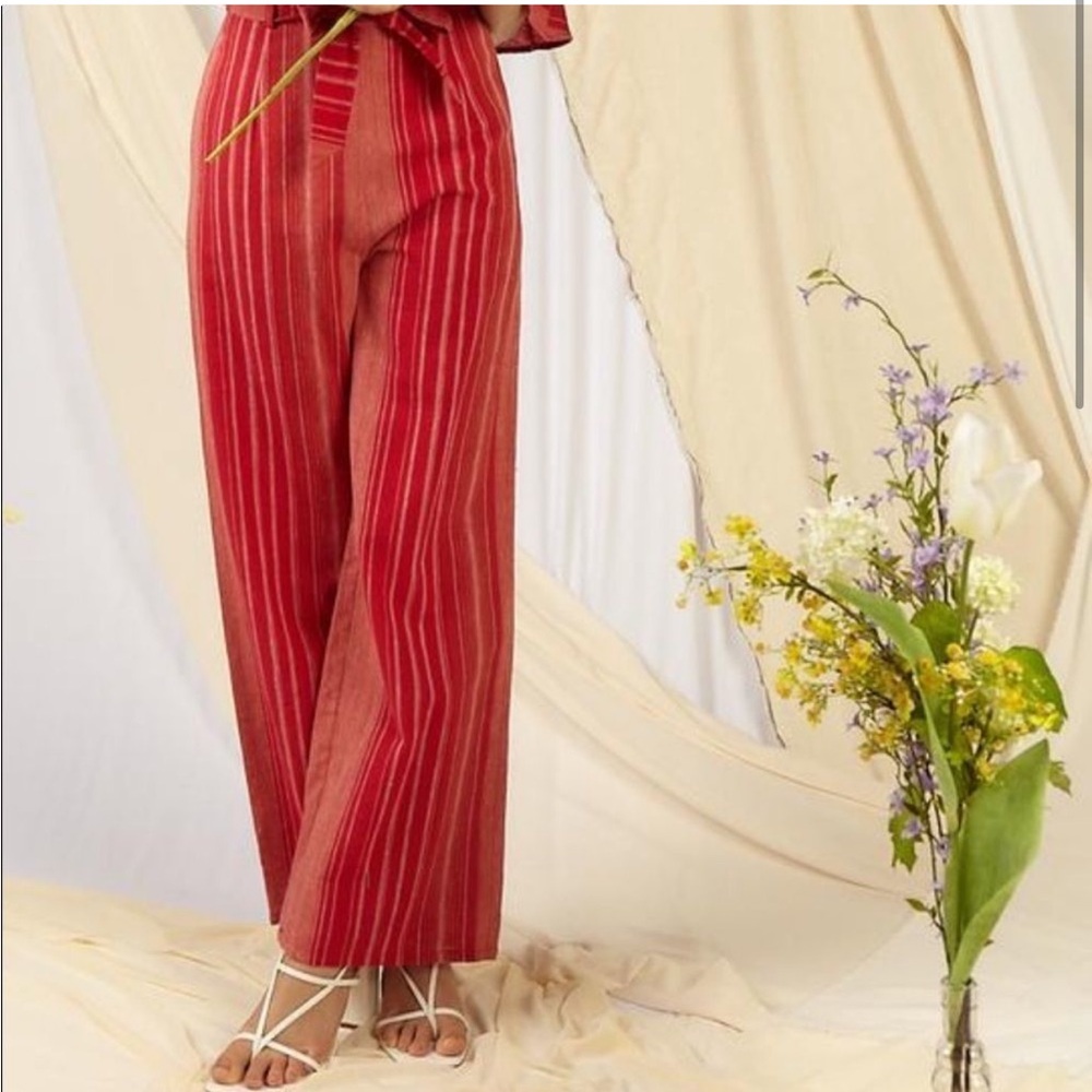 Striped Red Wide Leg Pants